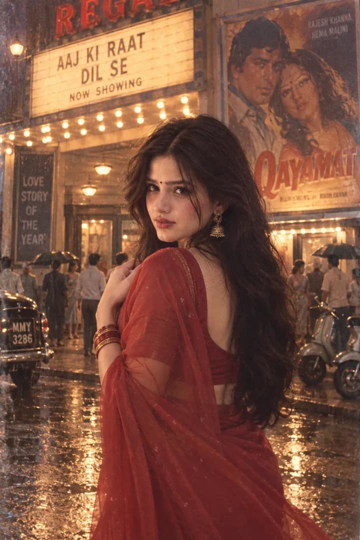 80s Bollywood Rainy Cinema Portrait