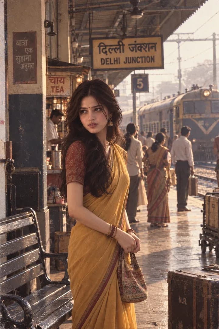 80s Indian Railway Saree Portrait