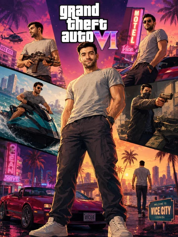 GTA VI Style Character Poster AI Prompt