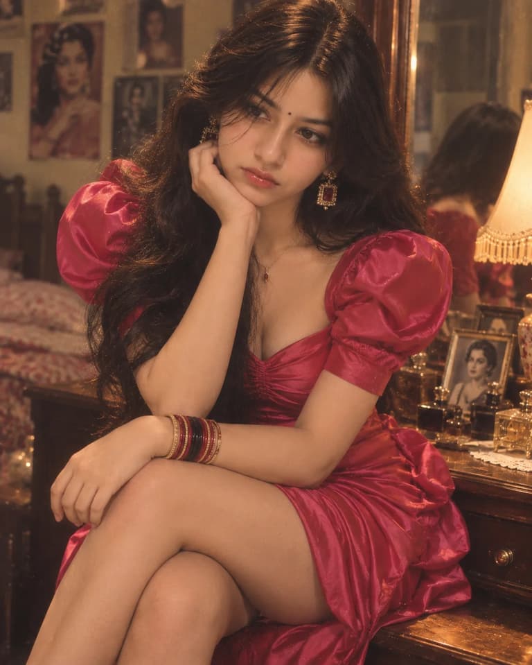 1980s Bollywood Pink Satin Dress Portrait — ChatGPT prompt 1