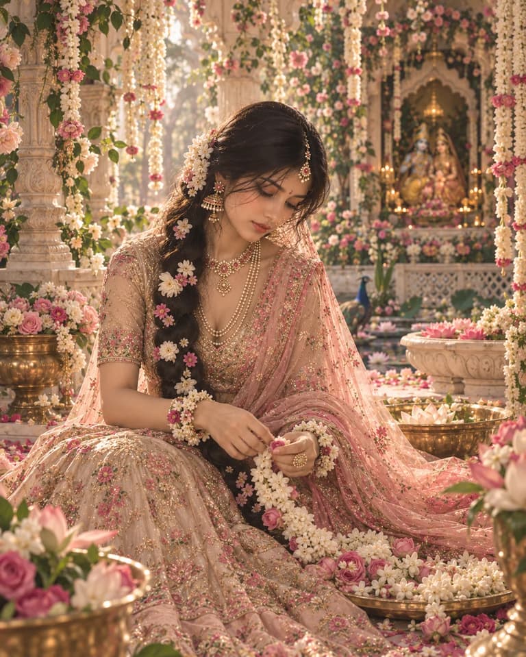 Radha Ashtami Floral Palace Portrait — ChatGPT prompt 1